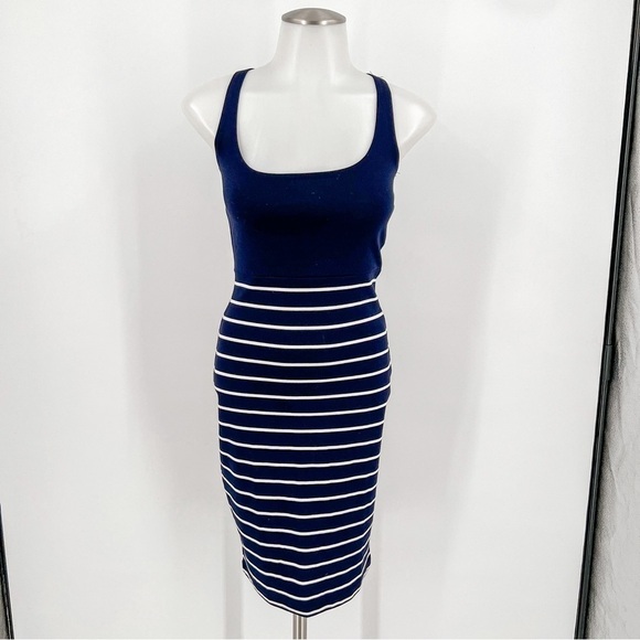 Cotton On Navy Blue Striped Bodycon Dress - Picture 1 of 5